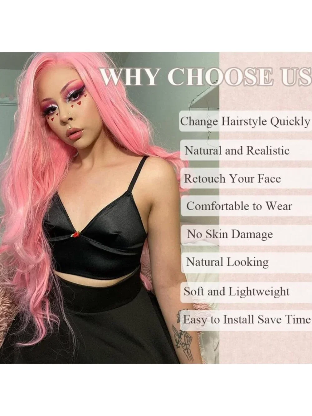 26 Inch Women's Pink Long Wavy Curly Hair Wig Halloween Cosplay